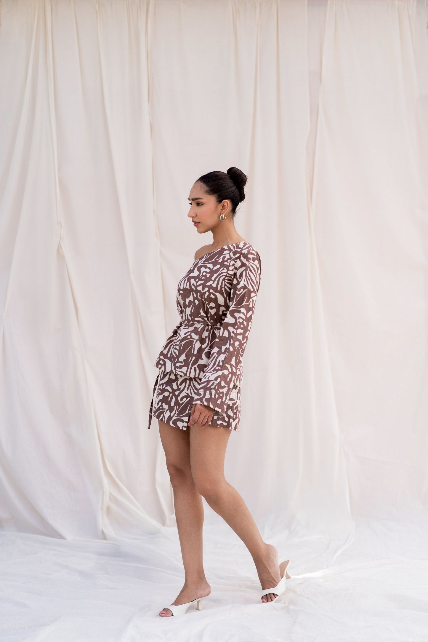 Brown Abstract Print Top & Skort Set