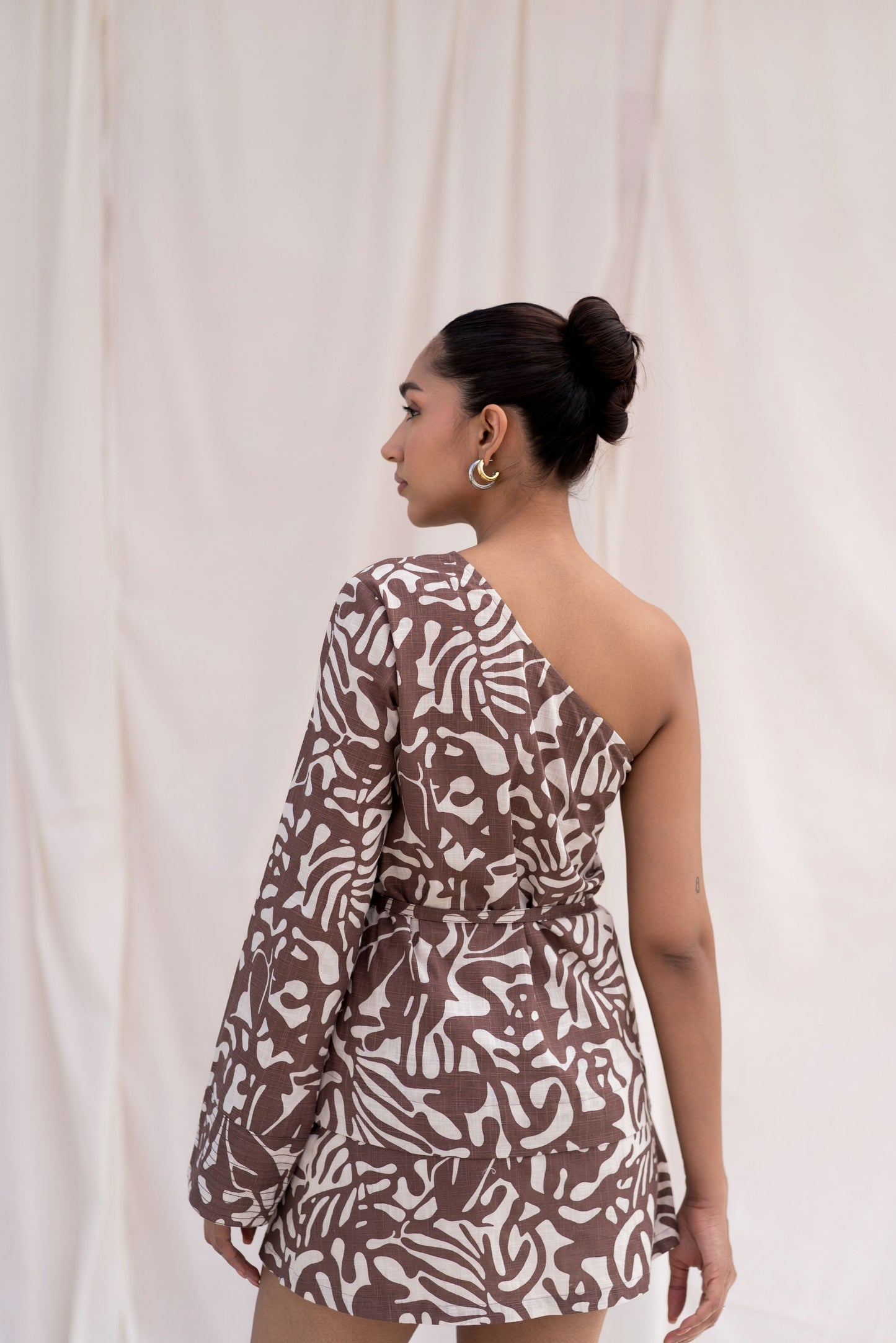 Brown Abstract Print Top & Skort Set