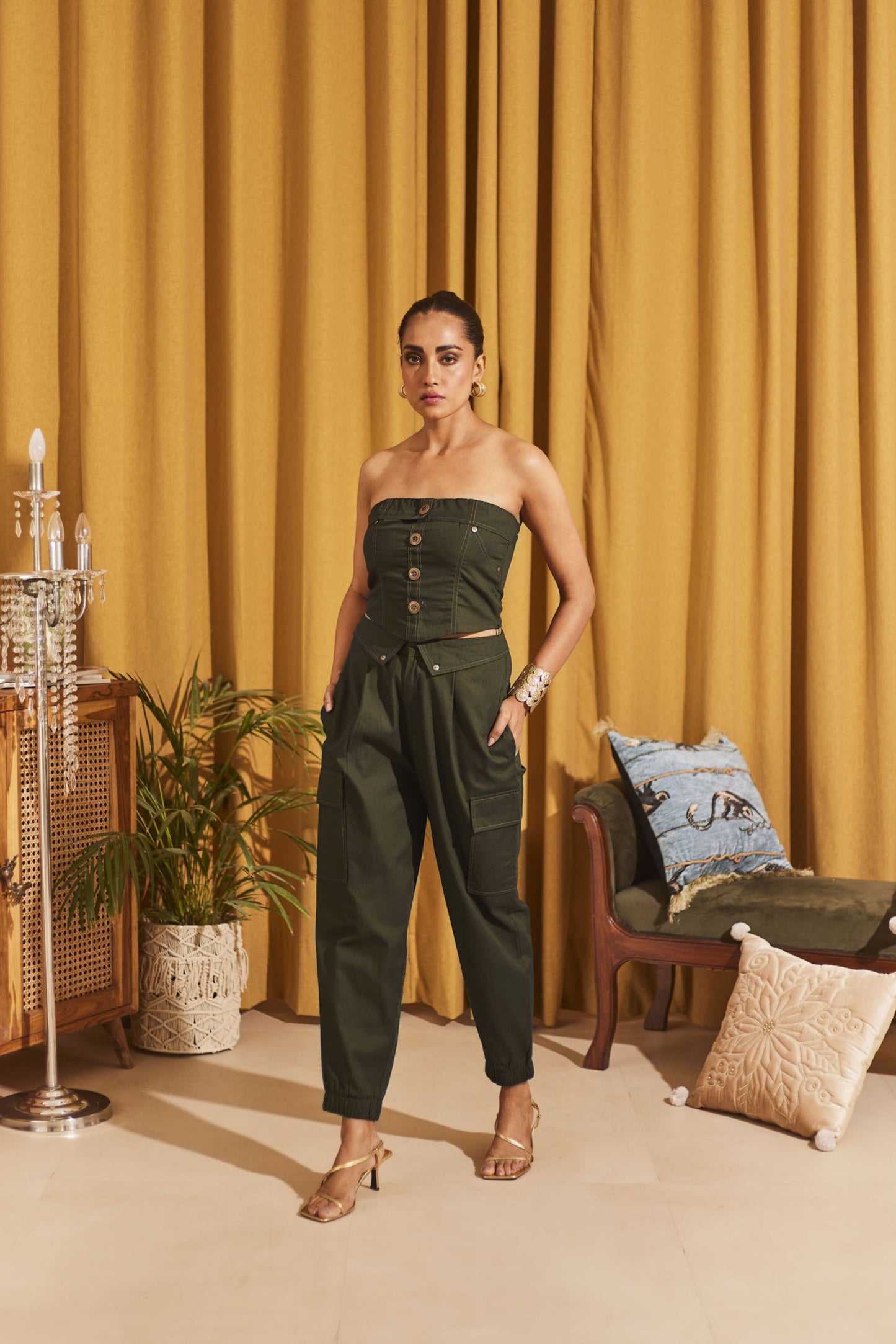 Olive Tube top & Pants Set