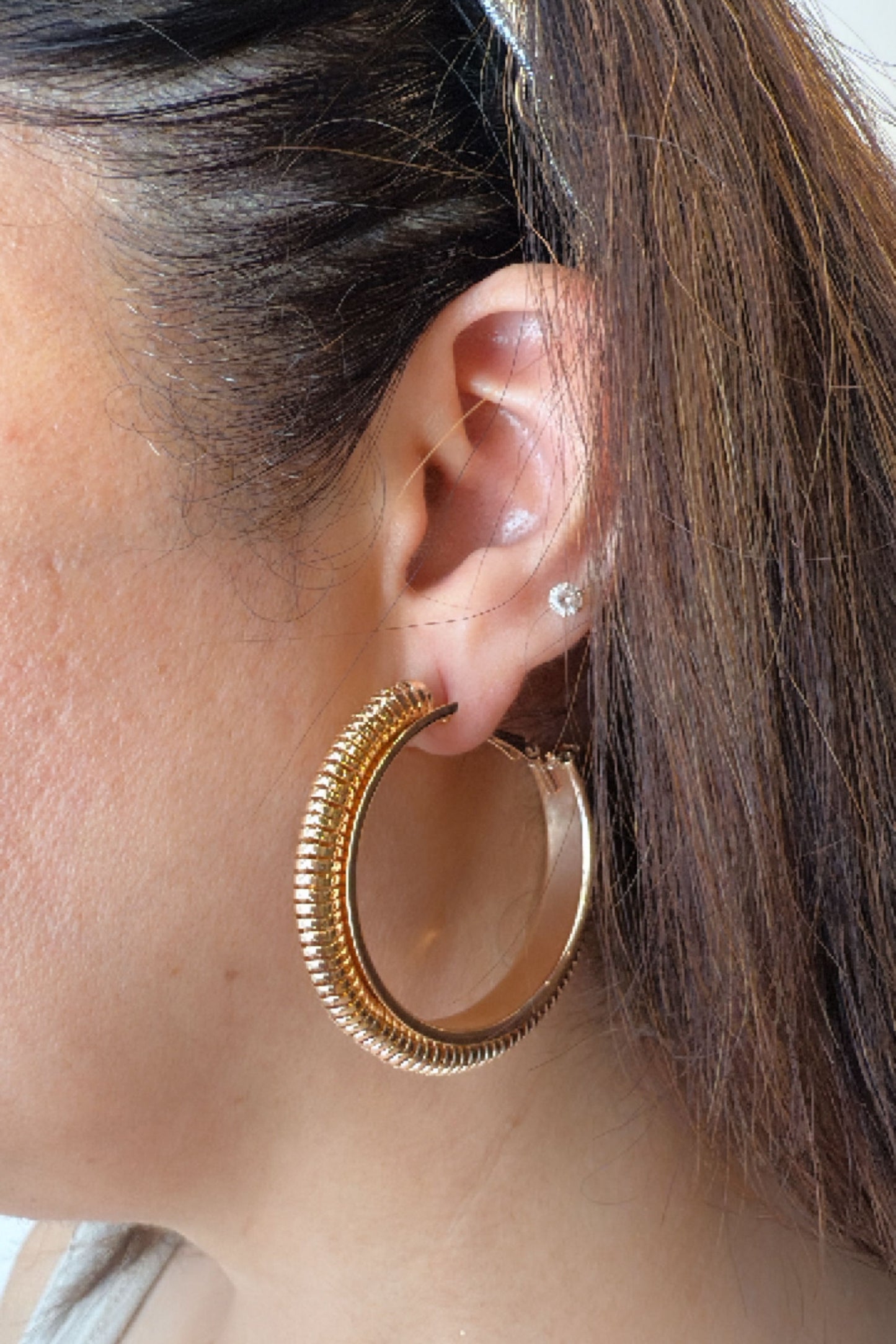 Rose gold finish textured hoops