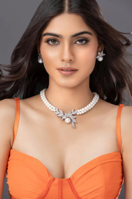 Pearl and Zircon Accented Classic Necklace Set