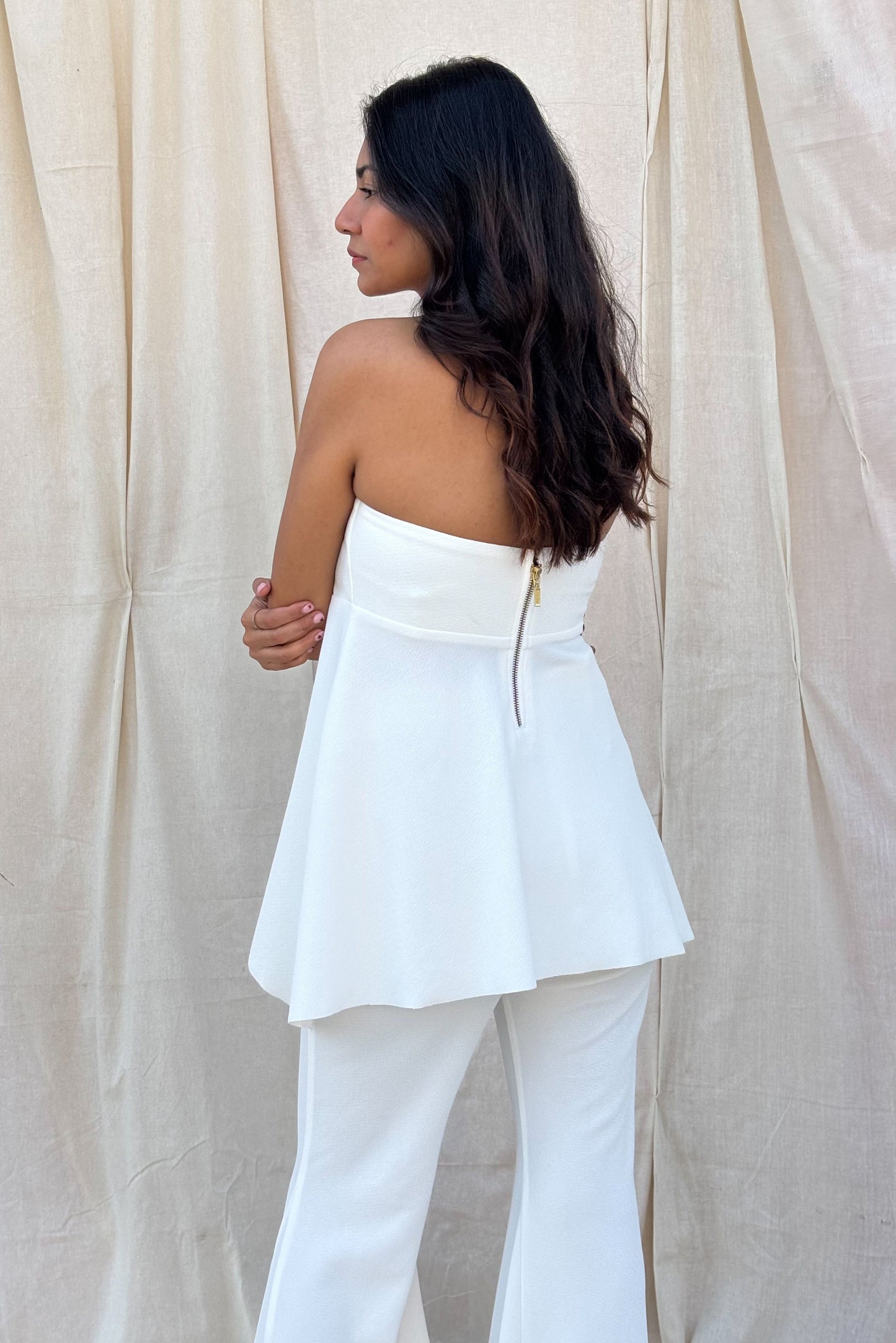 White Strapless Top & Pants Set