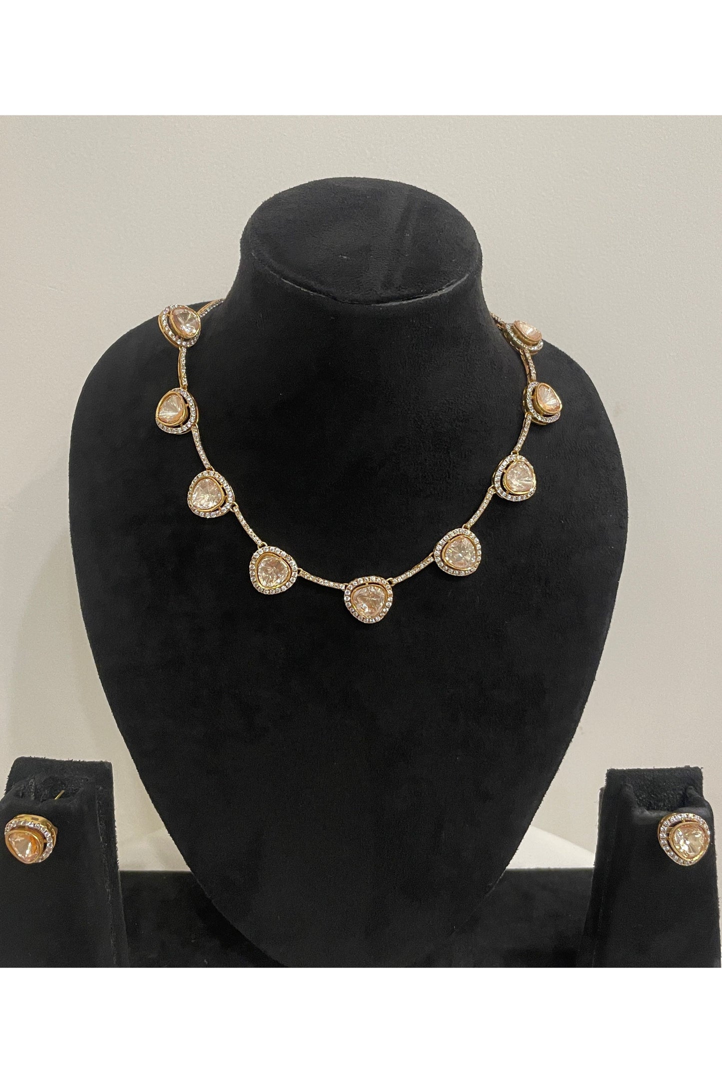 Gold Plated Crystals Polki Cubic Zirconia Necklace And Earrings