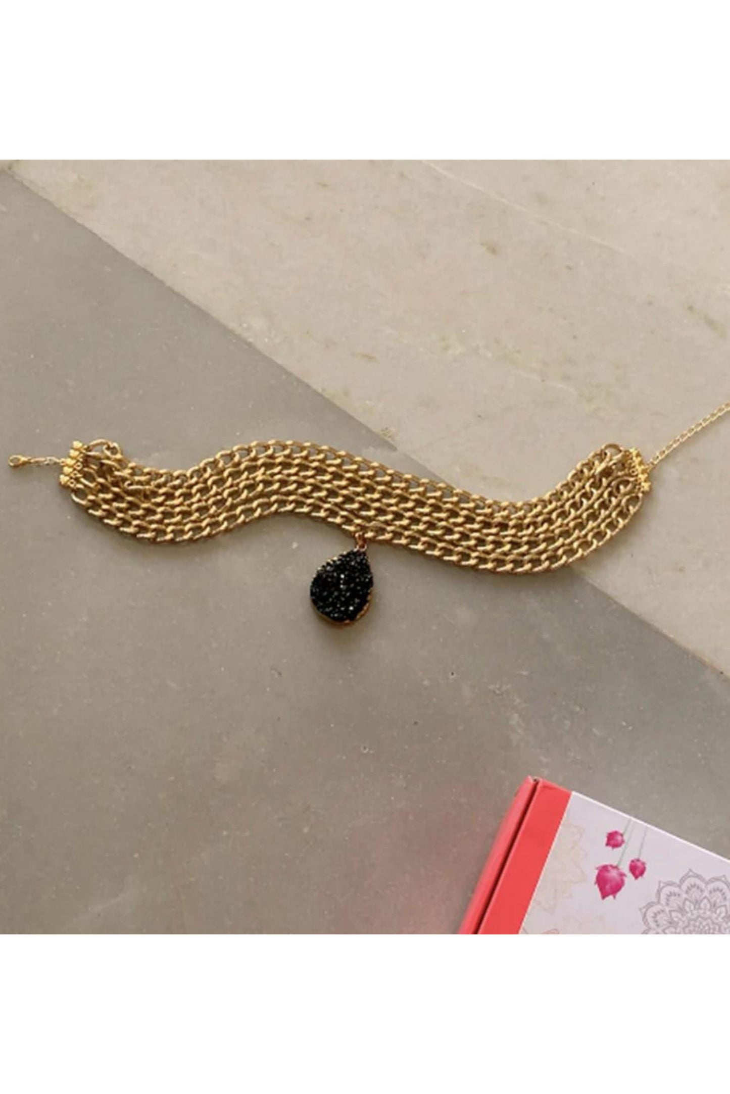 Black Contemporary Pendant Necklace With Stone