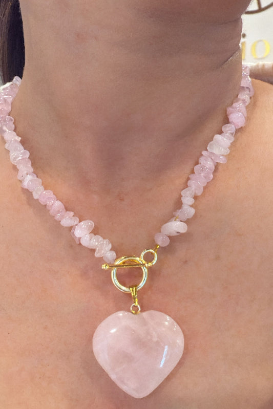 Organic Pink Quartz String Heart Necklace