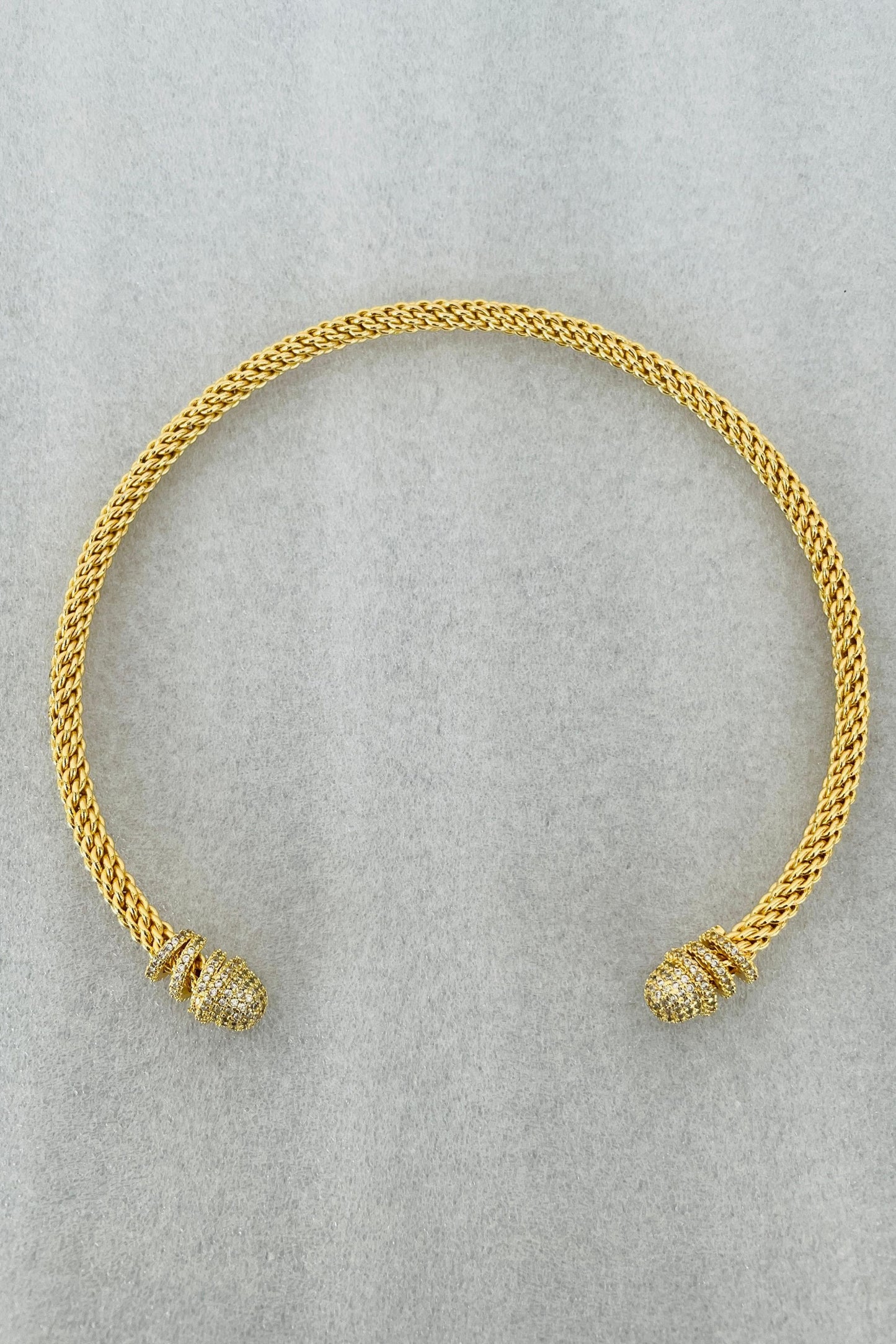 Textured Studded Snake Cuff Necklace in Gold Finish