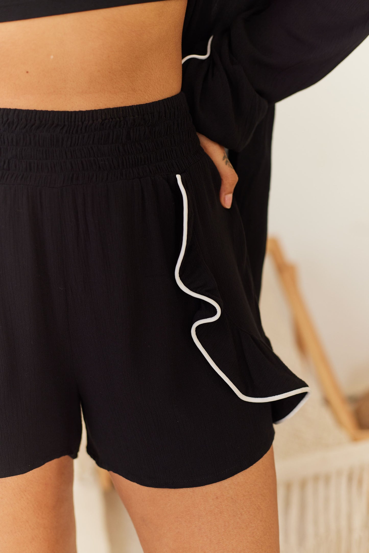 Black Rayon Crepe Shirt & Shorts Set