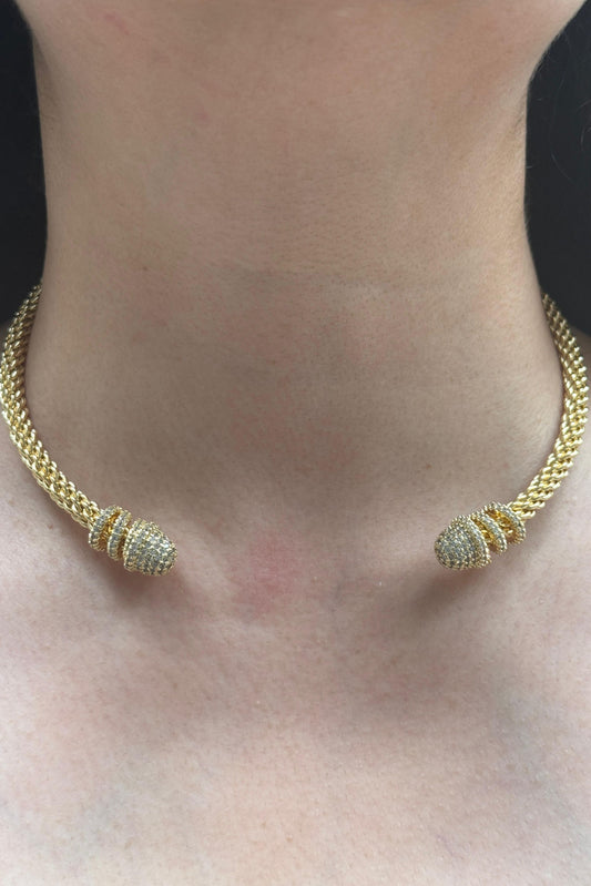 Textured Studded Snake Cuff Necklace in Gold Finish