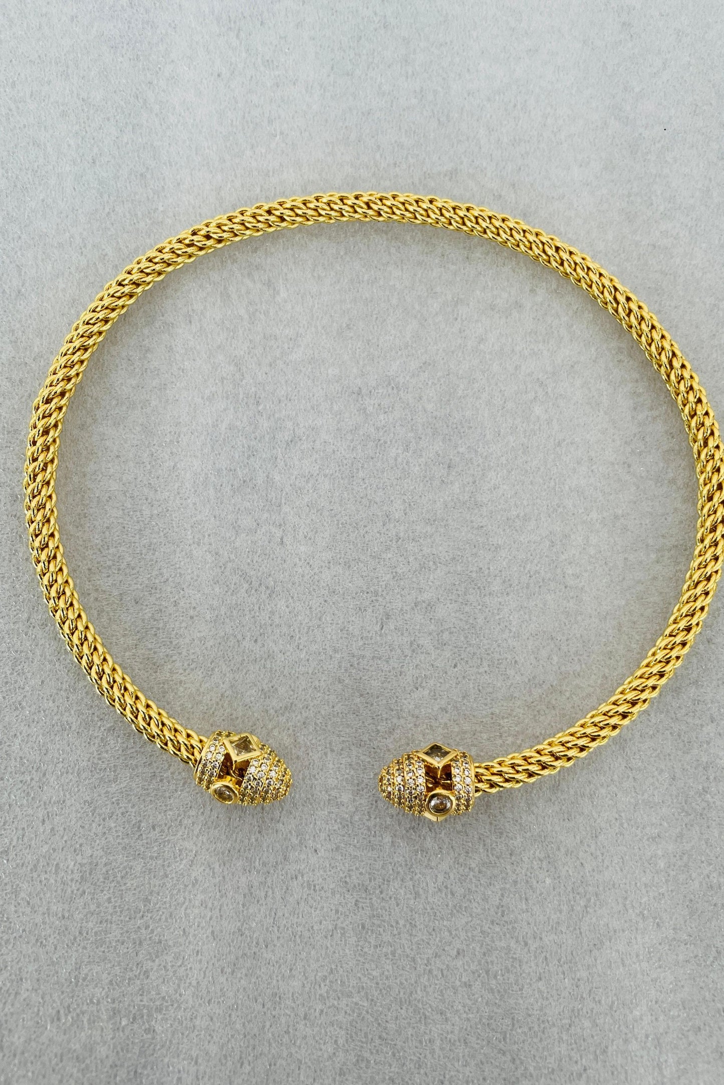 Textured Studded Cuff Necklace in Gold Finish