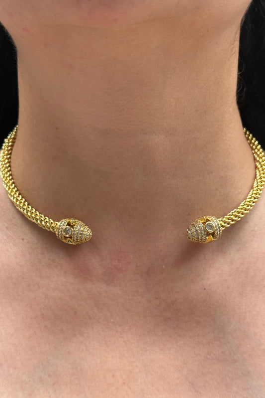 Textured Studded Cuff Necklace in Gold Finish