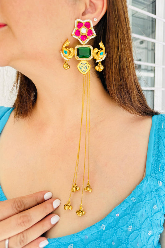 Parrot Motif Shoulder Duster Earrings in Green