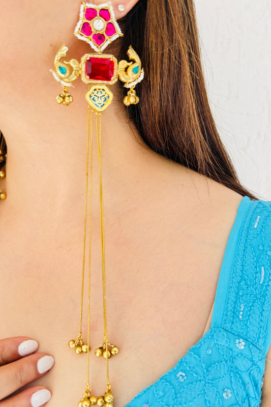 Parrot Motif Shoulder Duster Earrings in Red