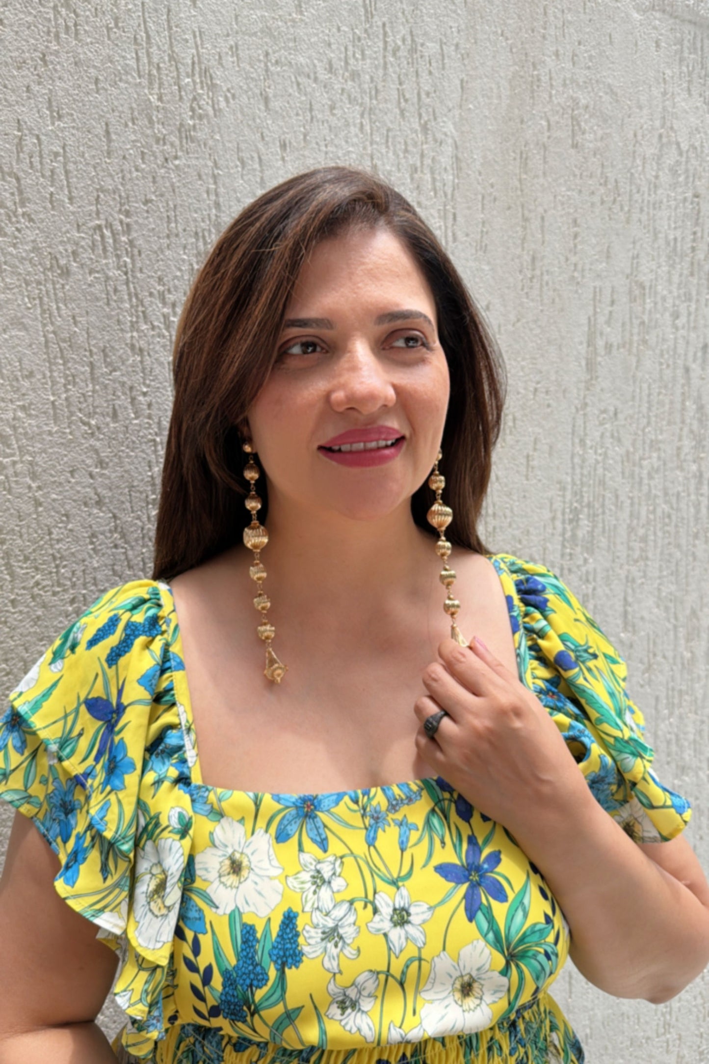 Textured Gold Bead Dangler Earrings