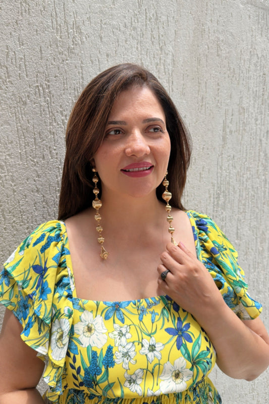 Textured Gold Bead Dangler Earrings
