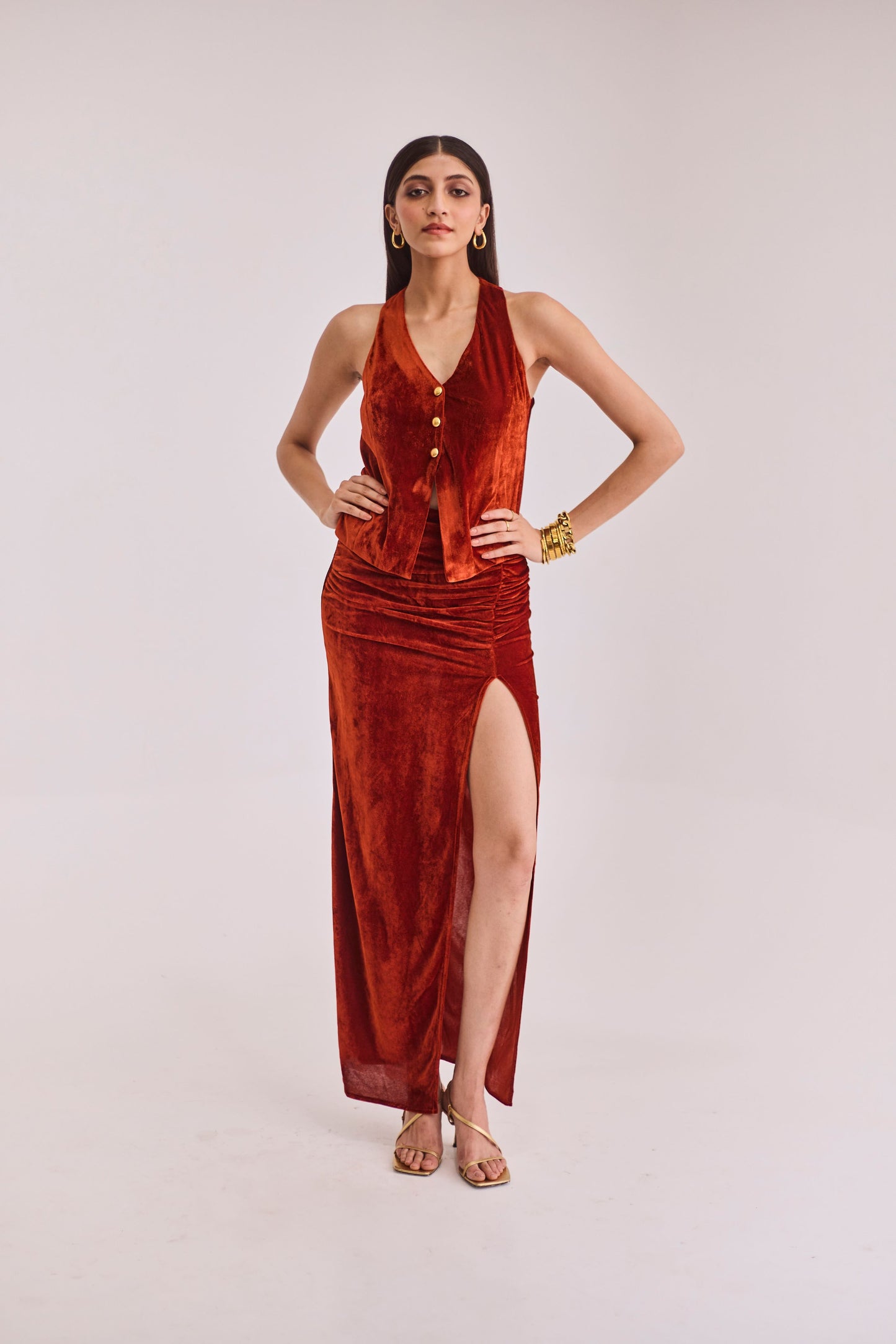 Rust Velvet Skirt Set