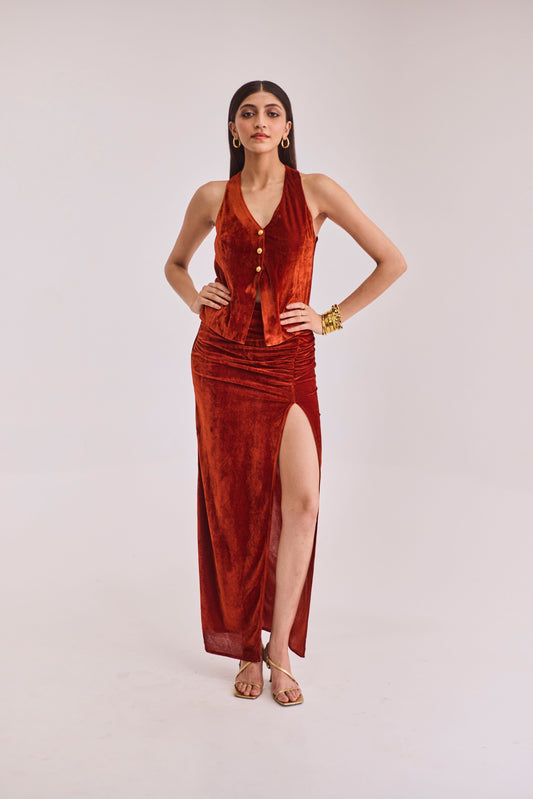 Rust Velvet Skirt Set