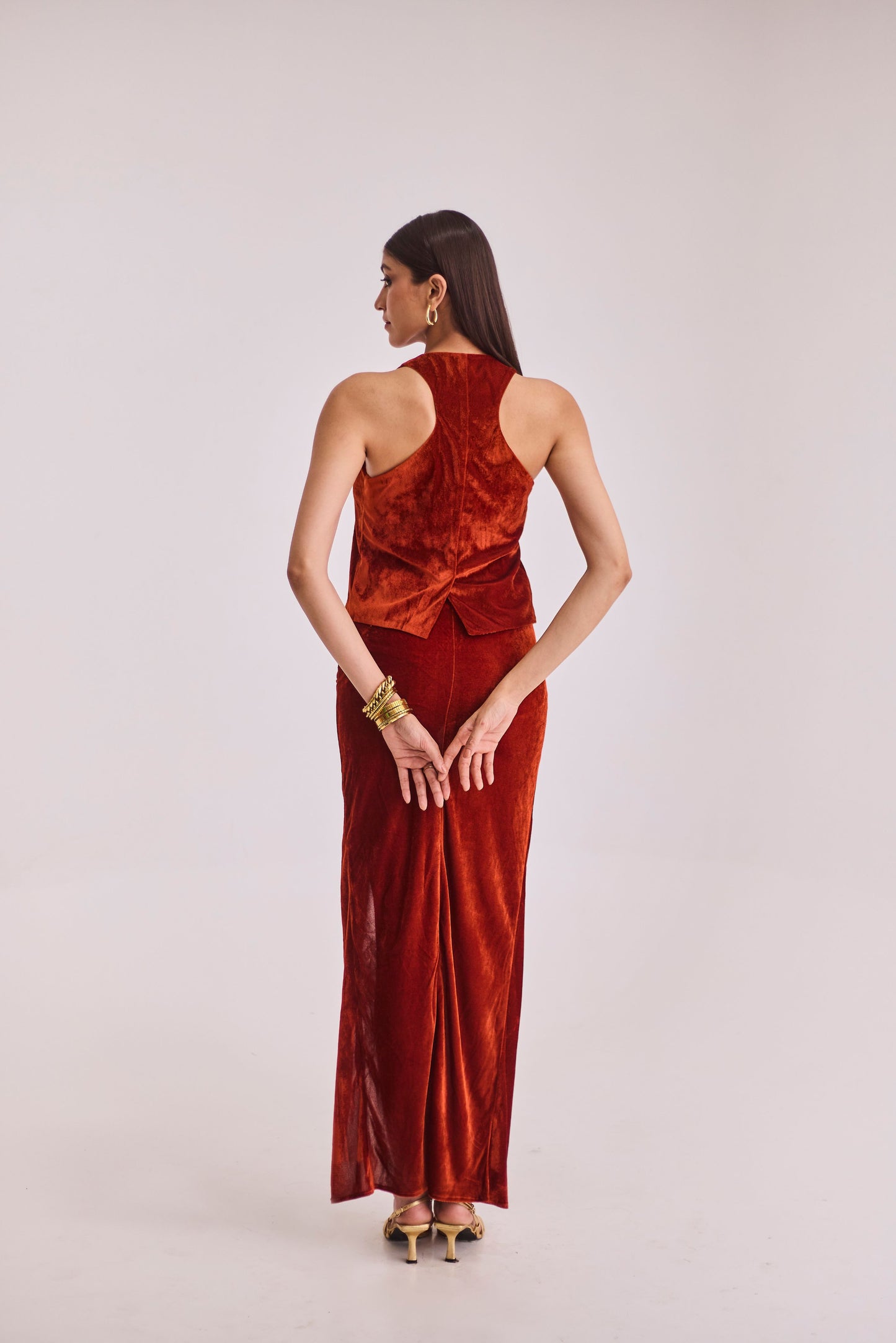 Rust Velvet Skirt Set