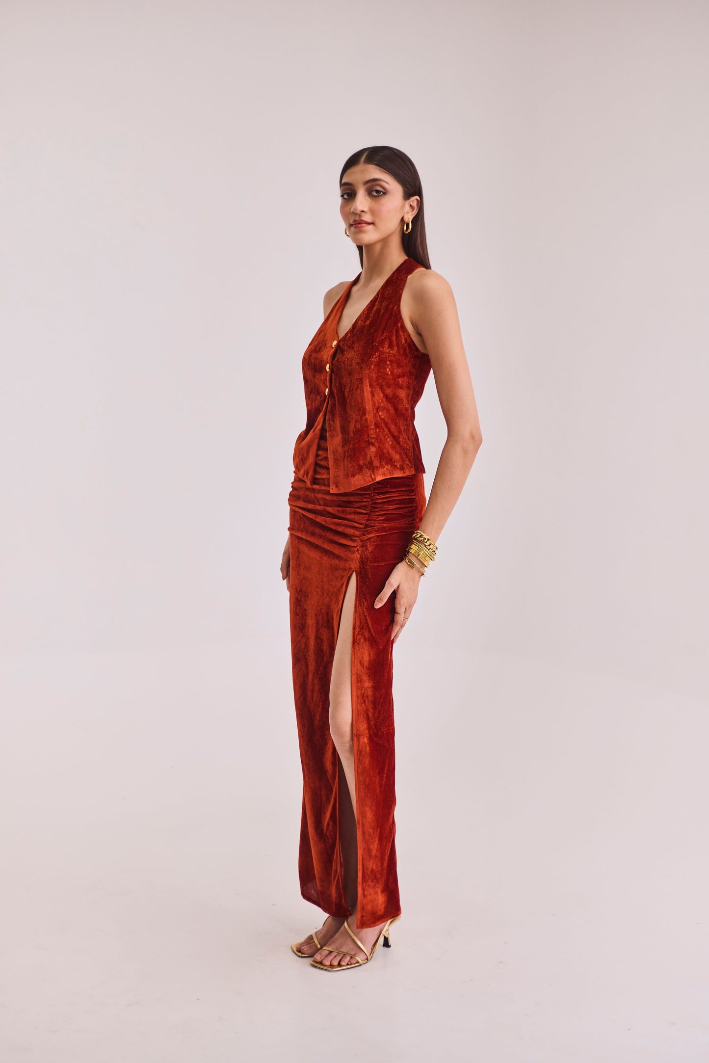 Rust Velvet Skirt Set