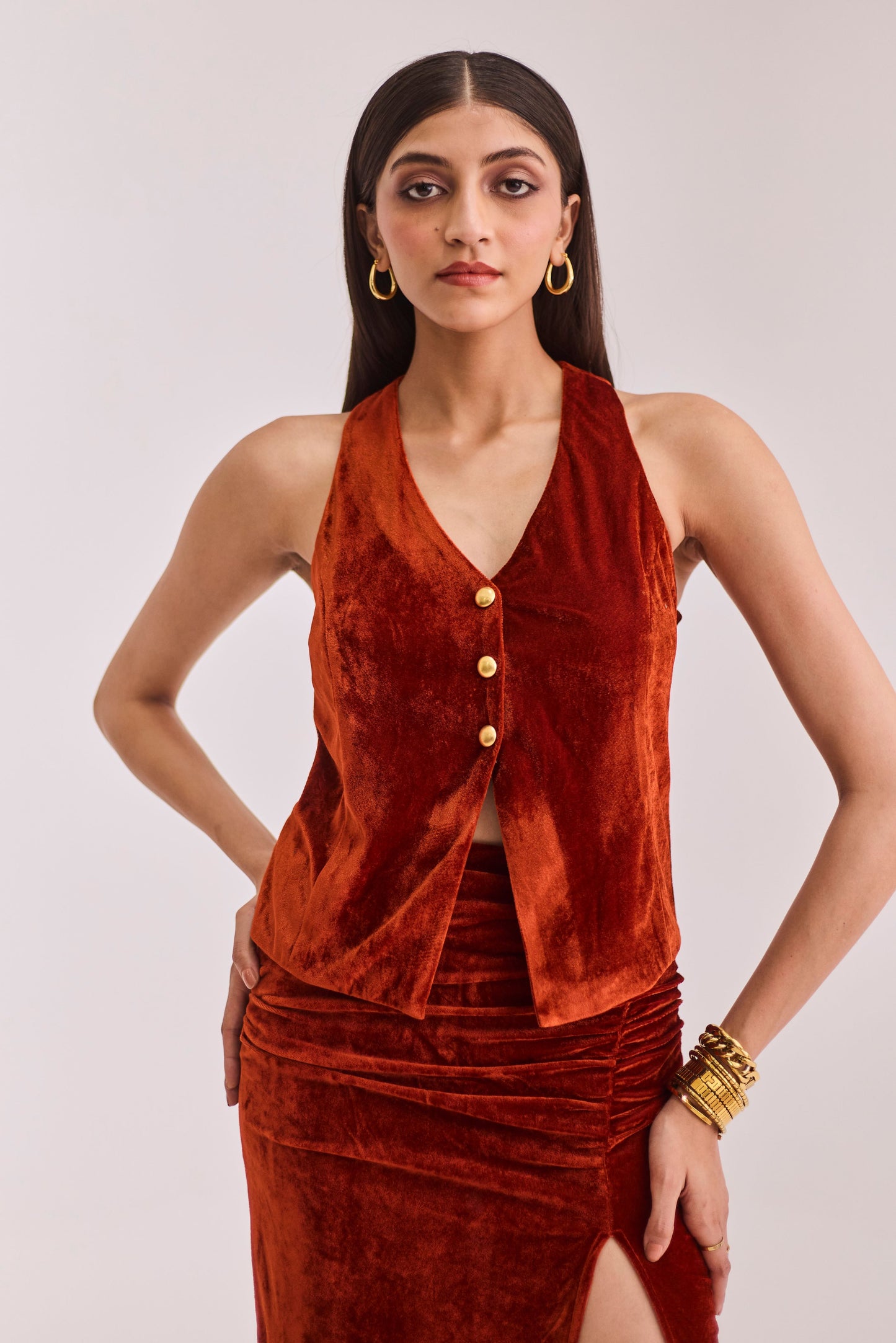 Rust Velvet Skirt Set