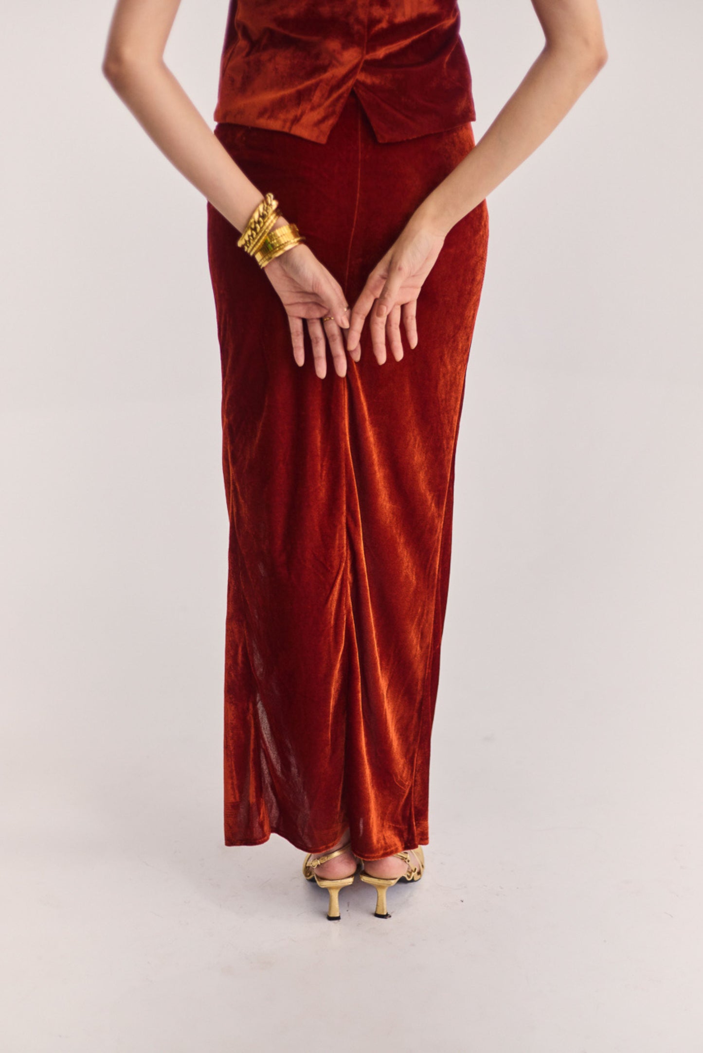 Rust Velvet Skirt Set