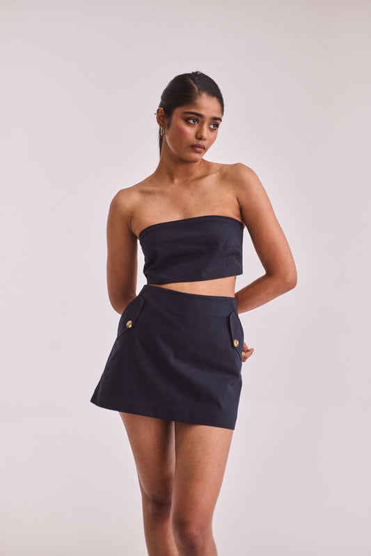 Navy Blue Crop Top & Skort Set