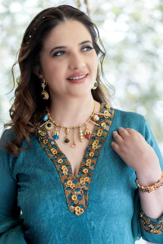 Zari Embellished Charm Chain Necklace Set