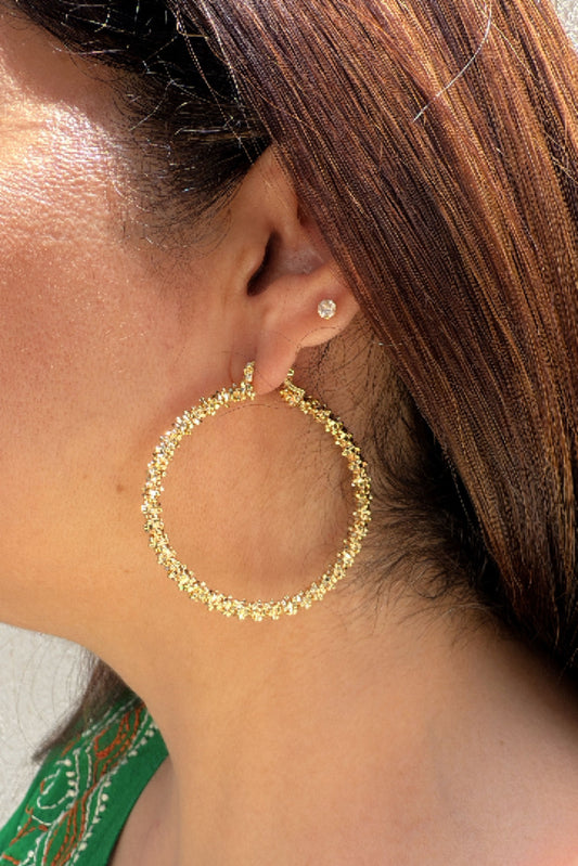 Crackling Metal Ball Hoops in Gold Finish