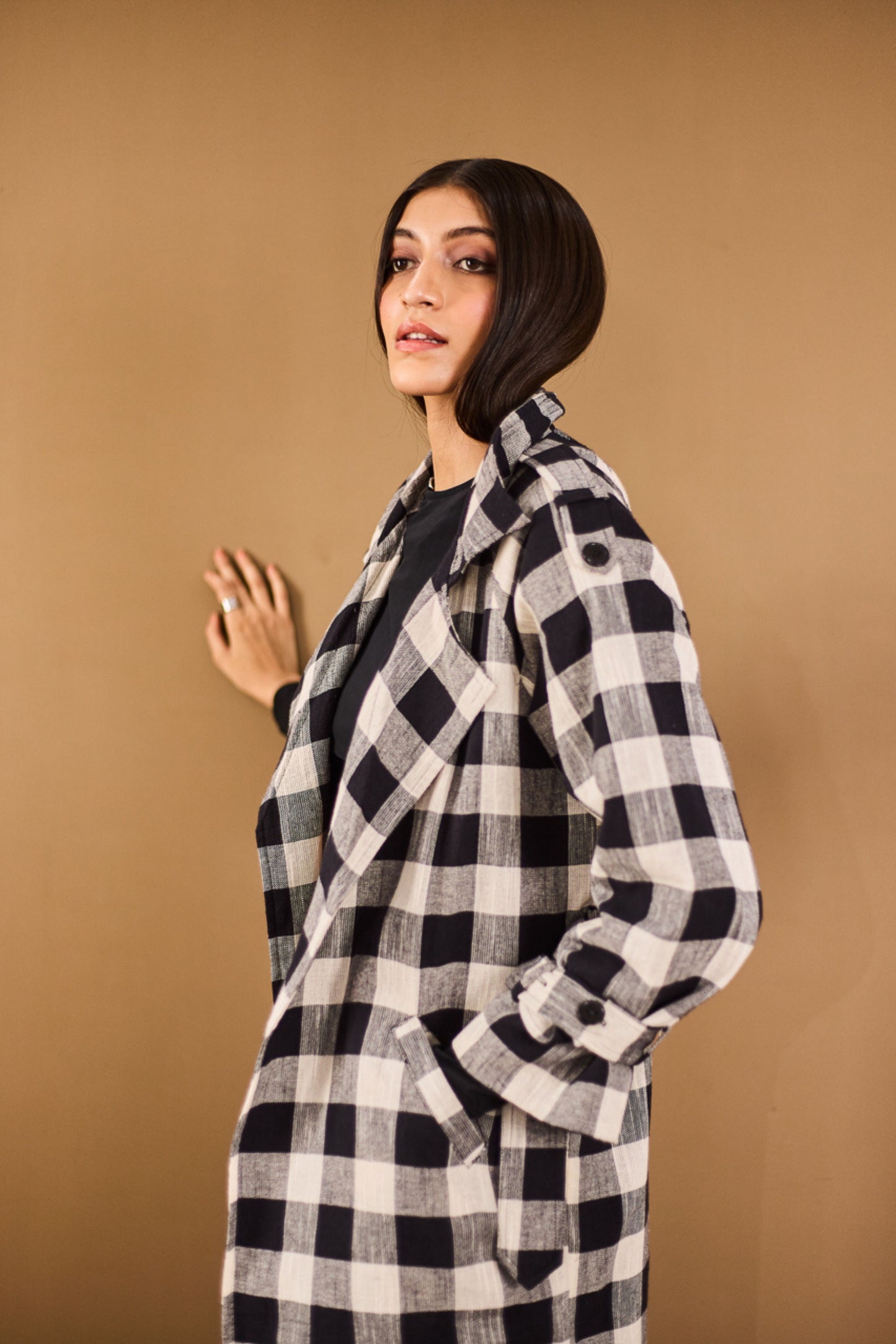 Checkered Trench Coat & Skirt Set
