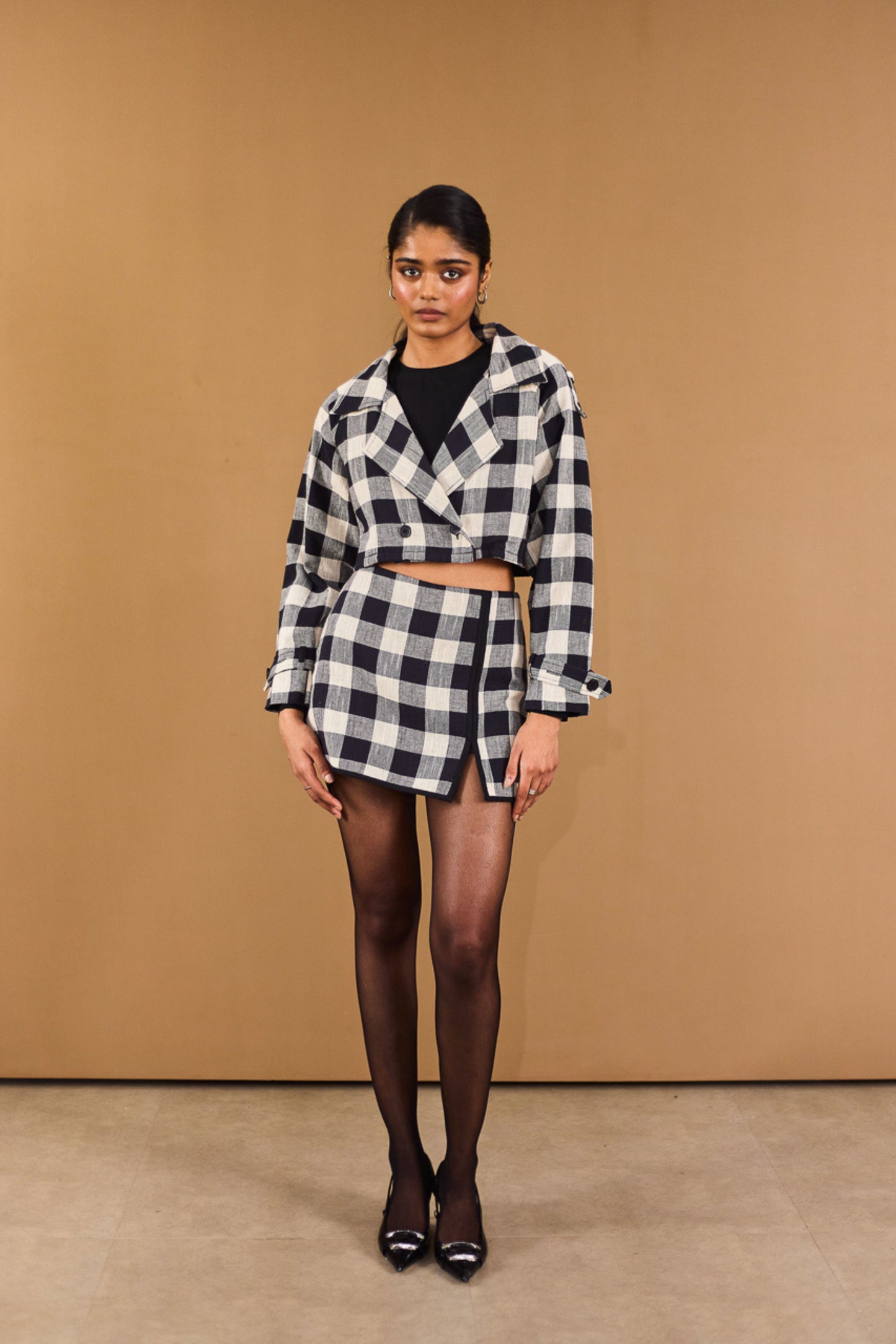Checkered Blazer & Skort Set