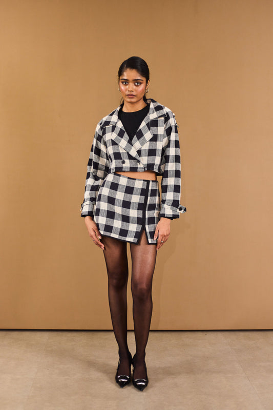 Checkered Blazer & Skort Set