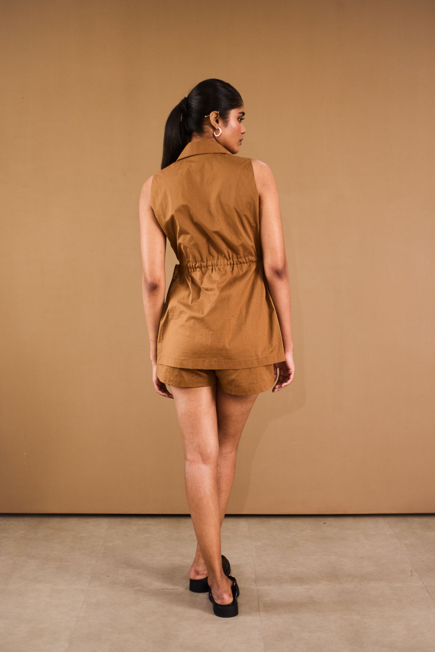 Brown Shorts & Blazer Set