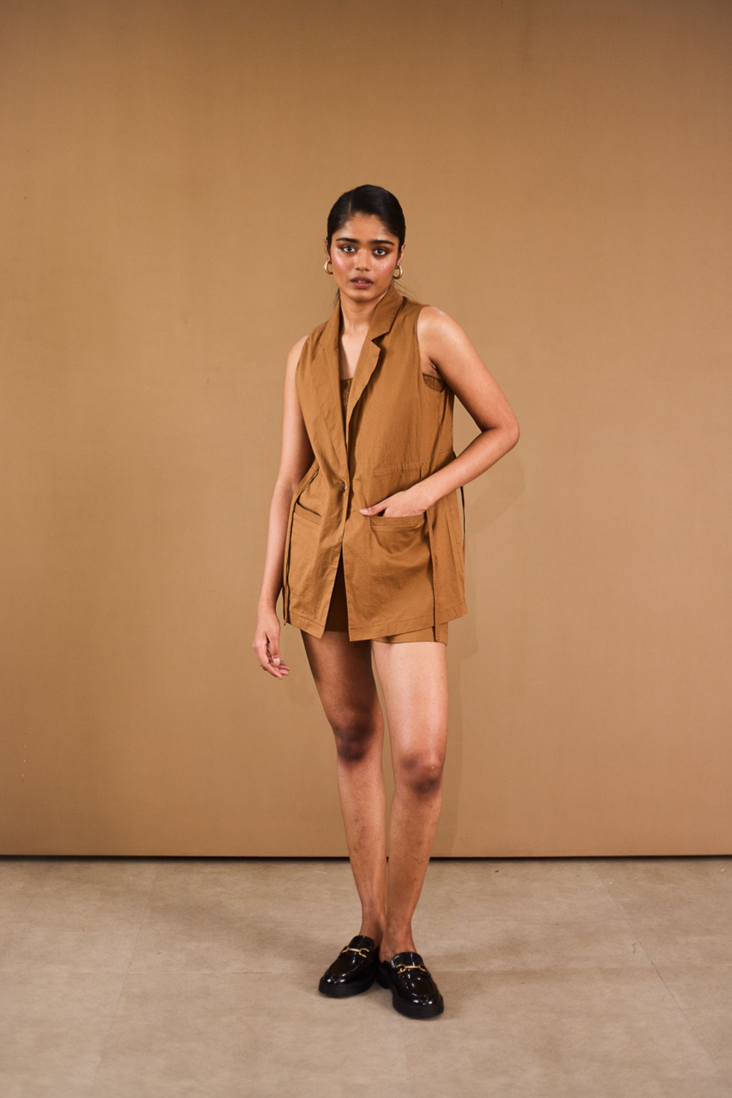 Brown Shorts & Blazer Set