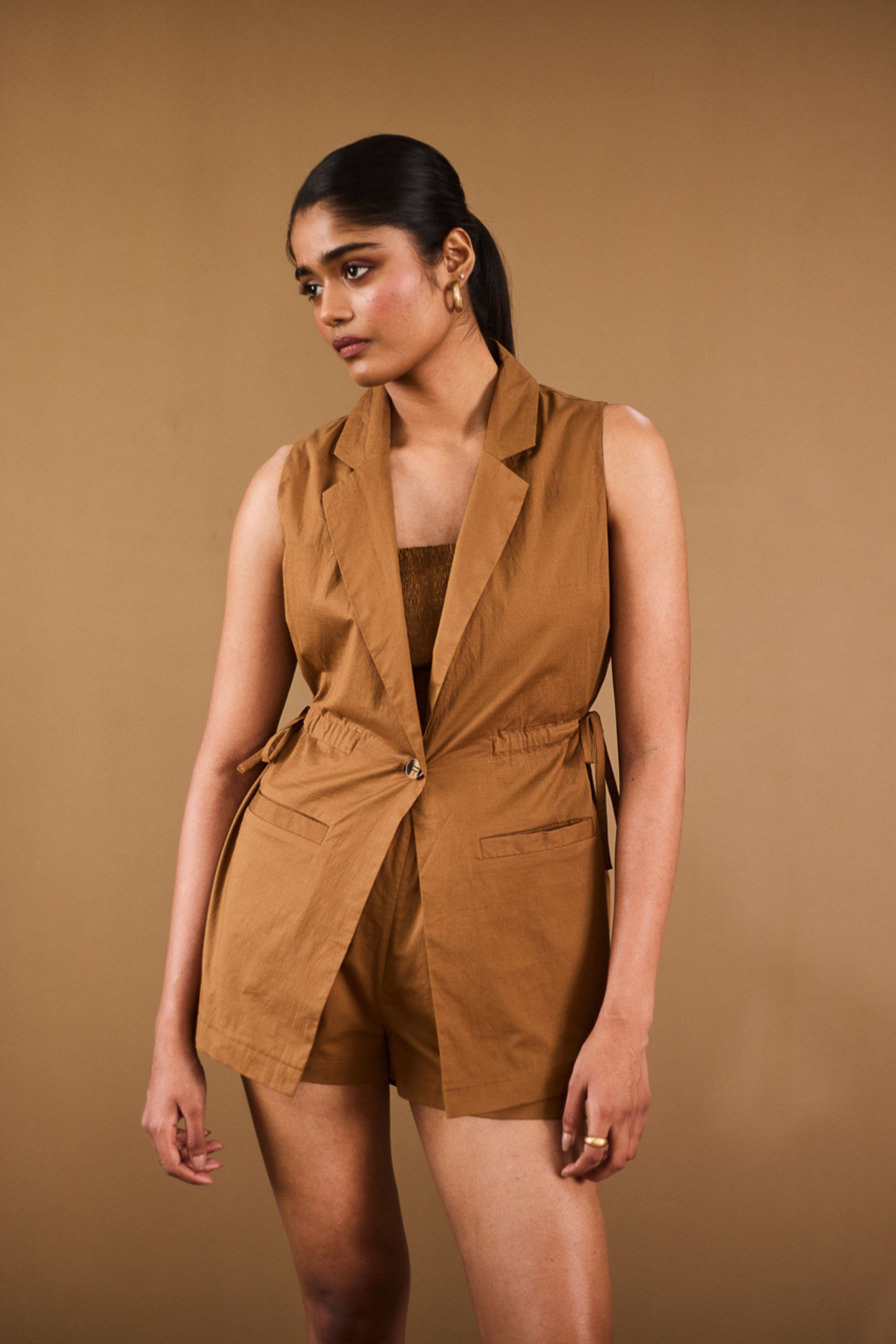 Brown Shorts & Blazer Set