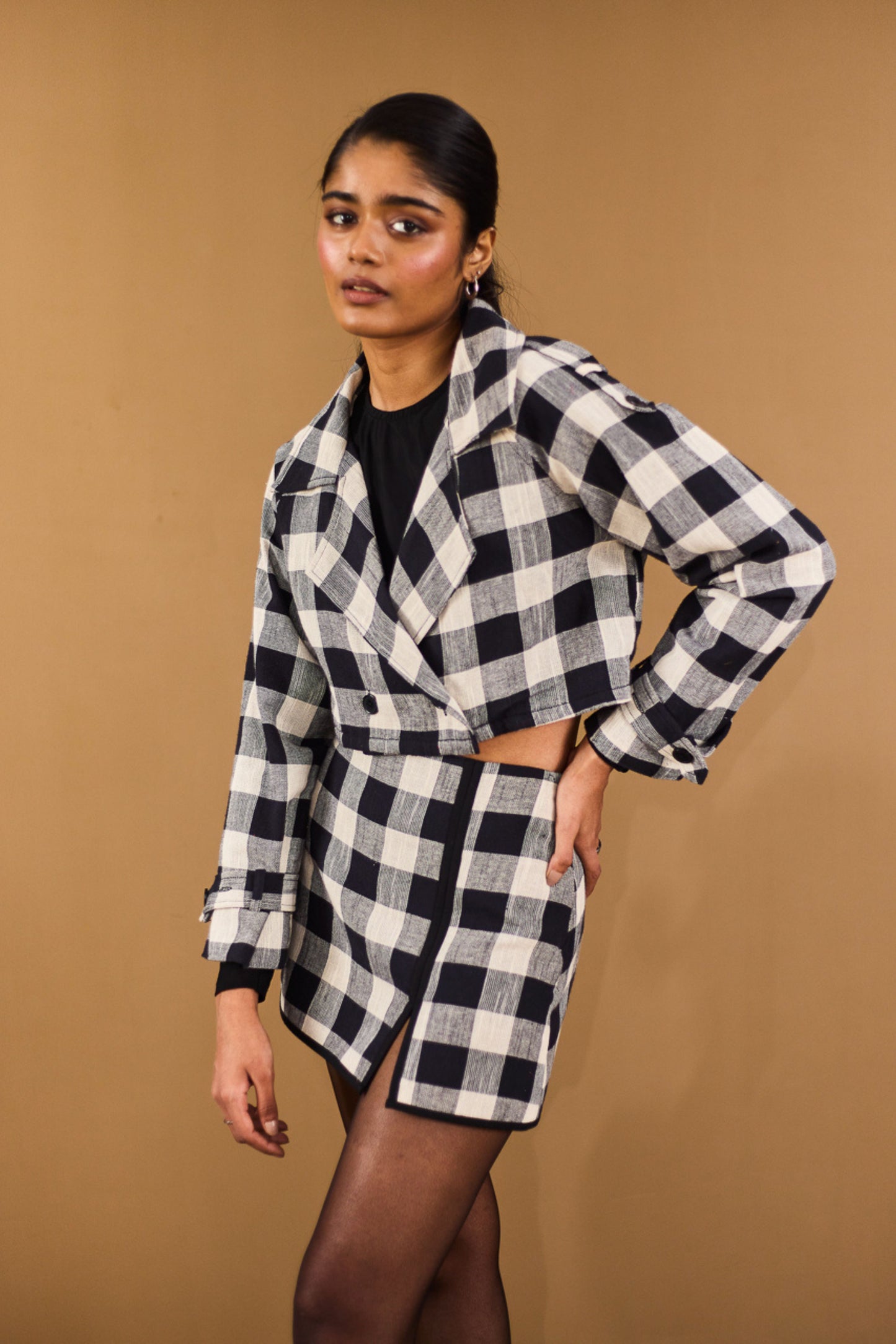 Checkered Blazer & Skort Set