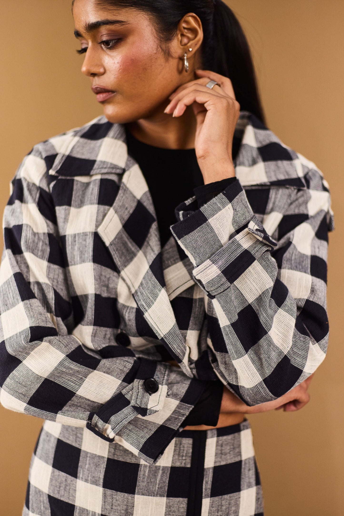 Checkered Blazer & Skort Set