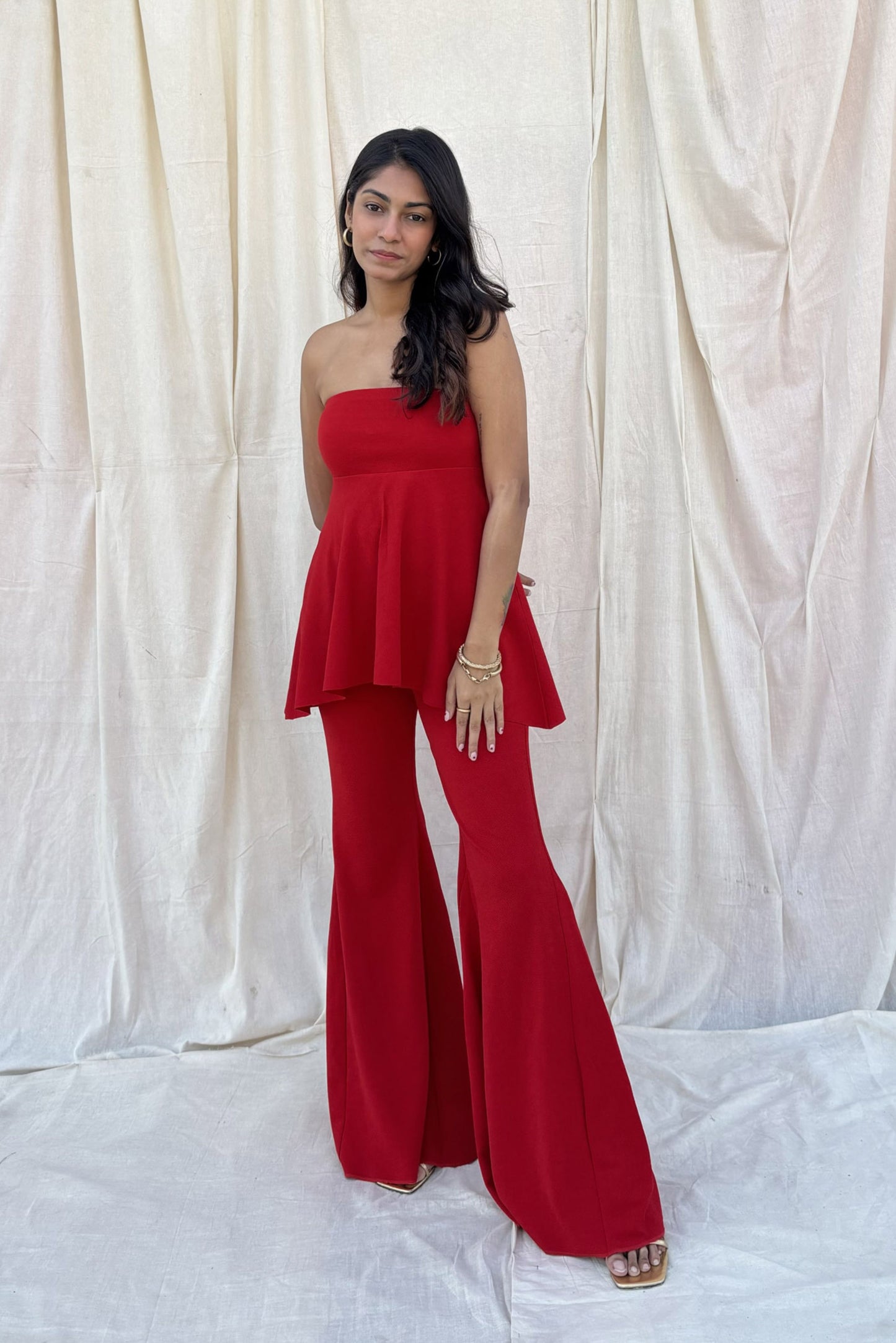 Red Strapless Top & Pants Set