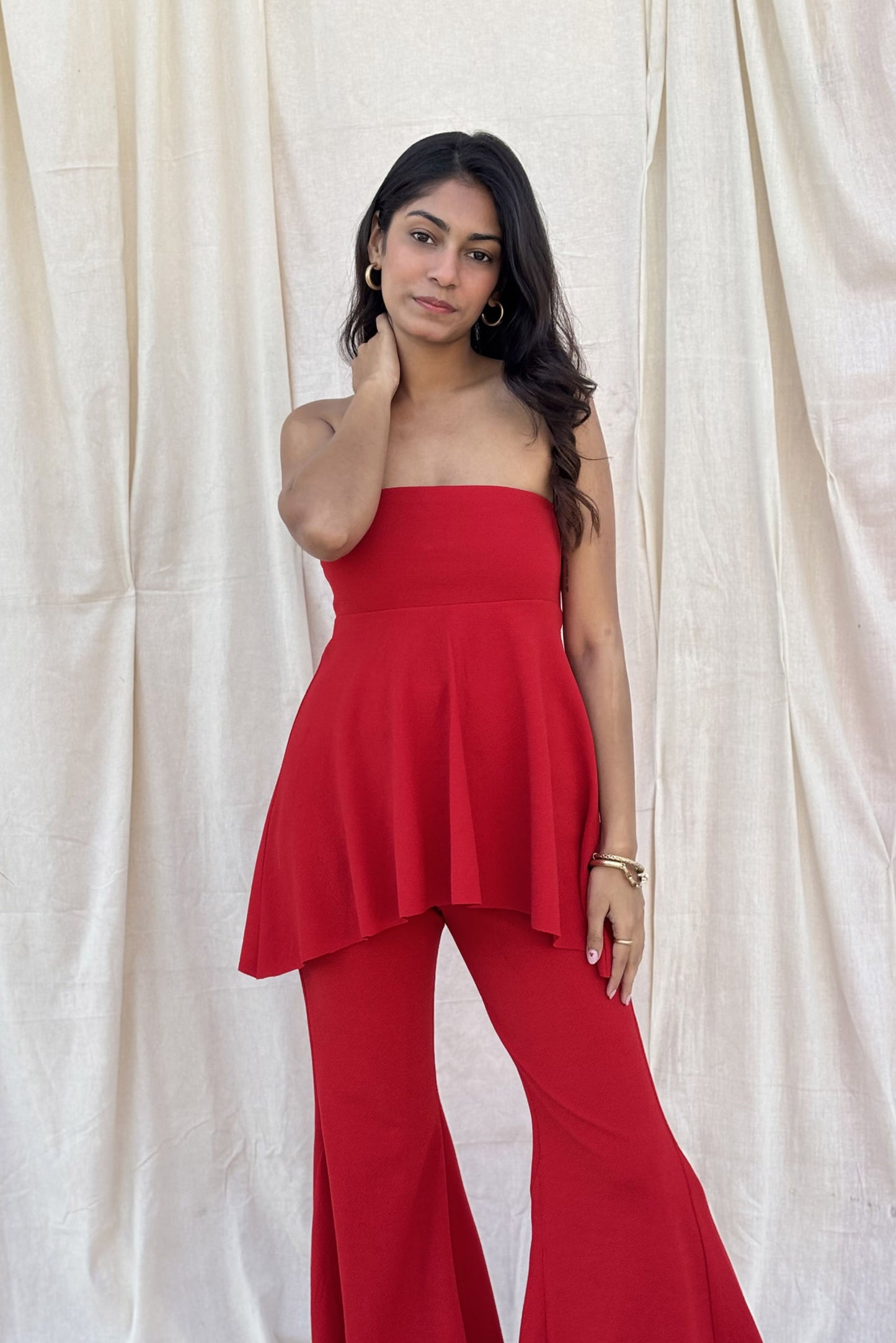 Red Strapless Top & Pants Set