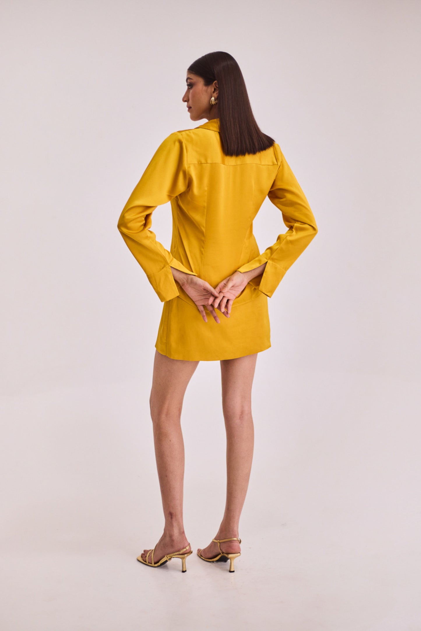 Yellow Satin Shirt & Skort Set