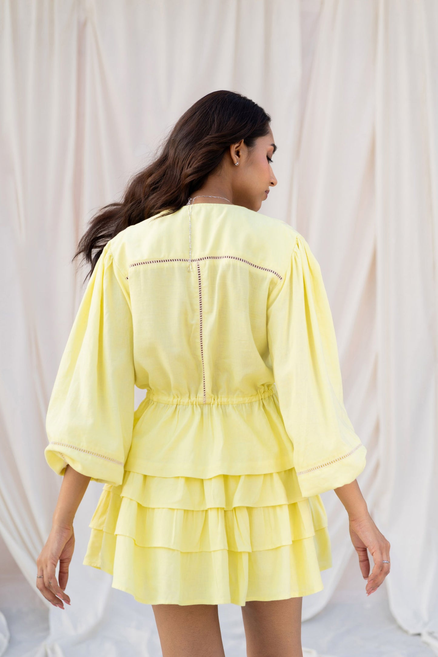 Yellow Full Sleeves Top & Skort Set
