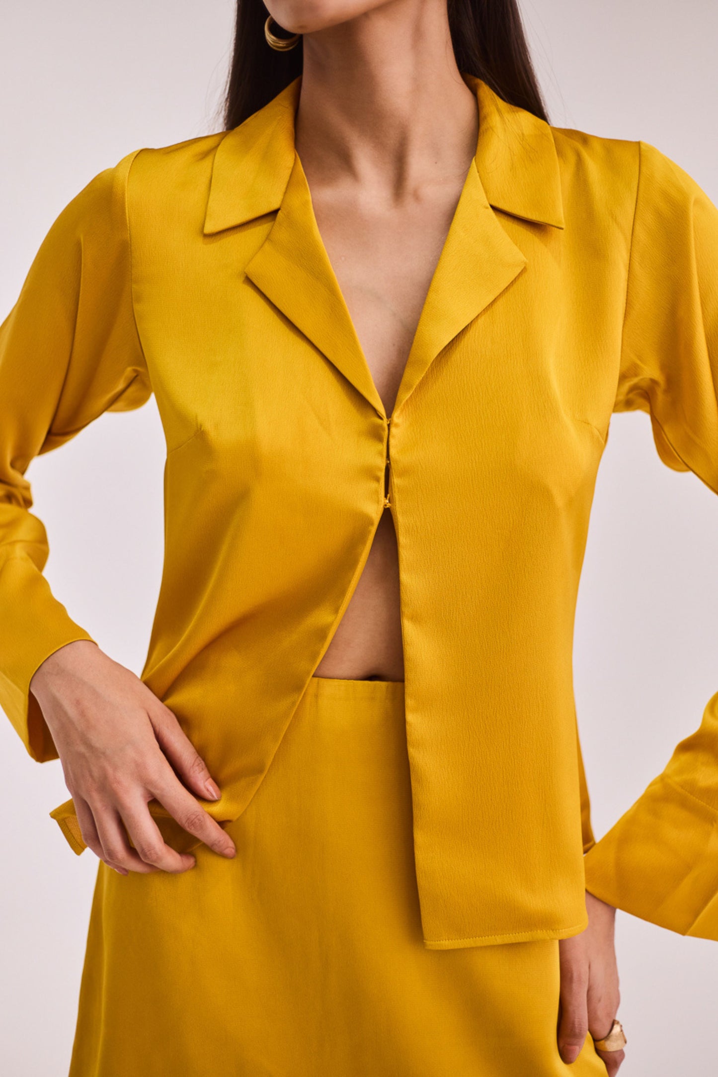 Yellow Satin Shirt & Skort Set