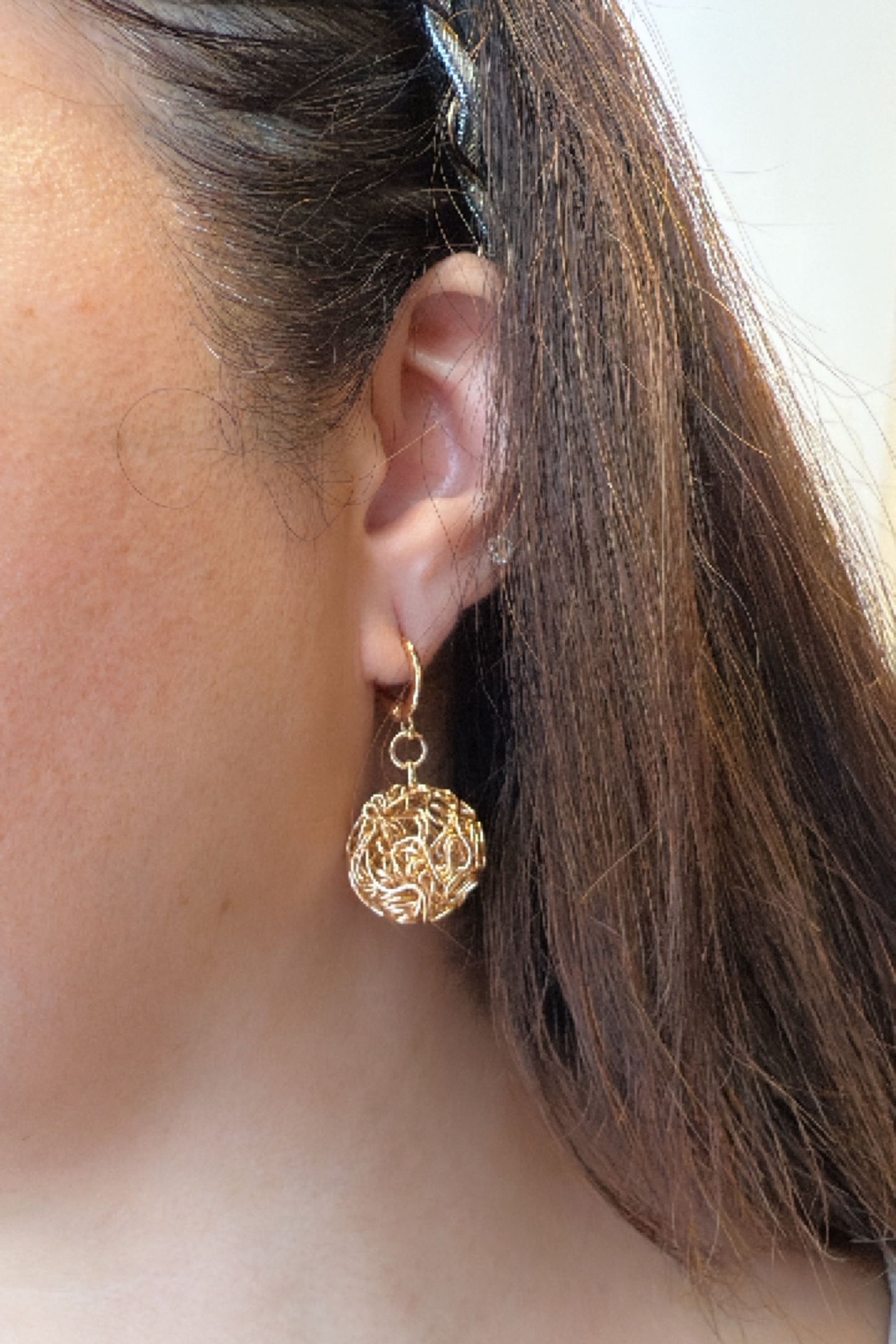 Wired Gold Ball Earring