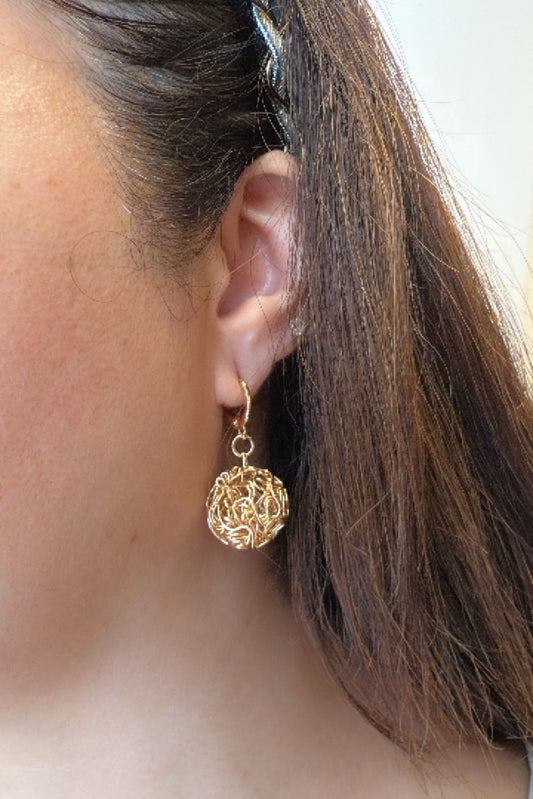 Wired Gold Ball Earring