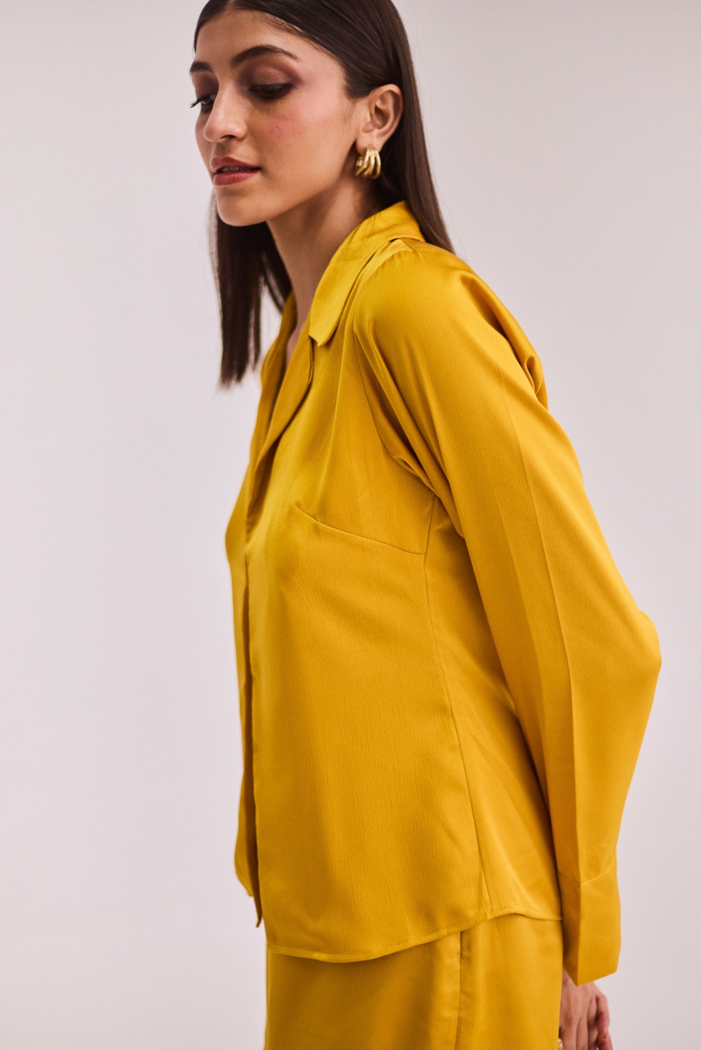 Yellow Satin Shirt & Skort Set