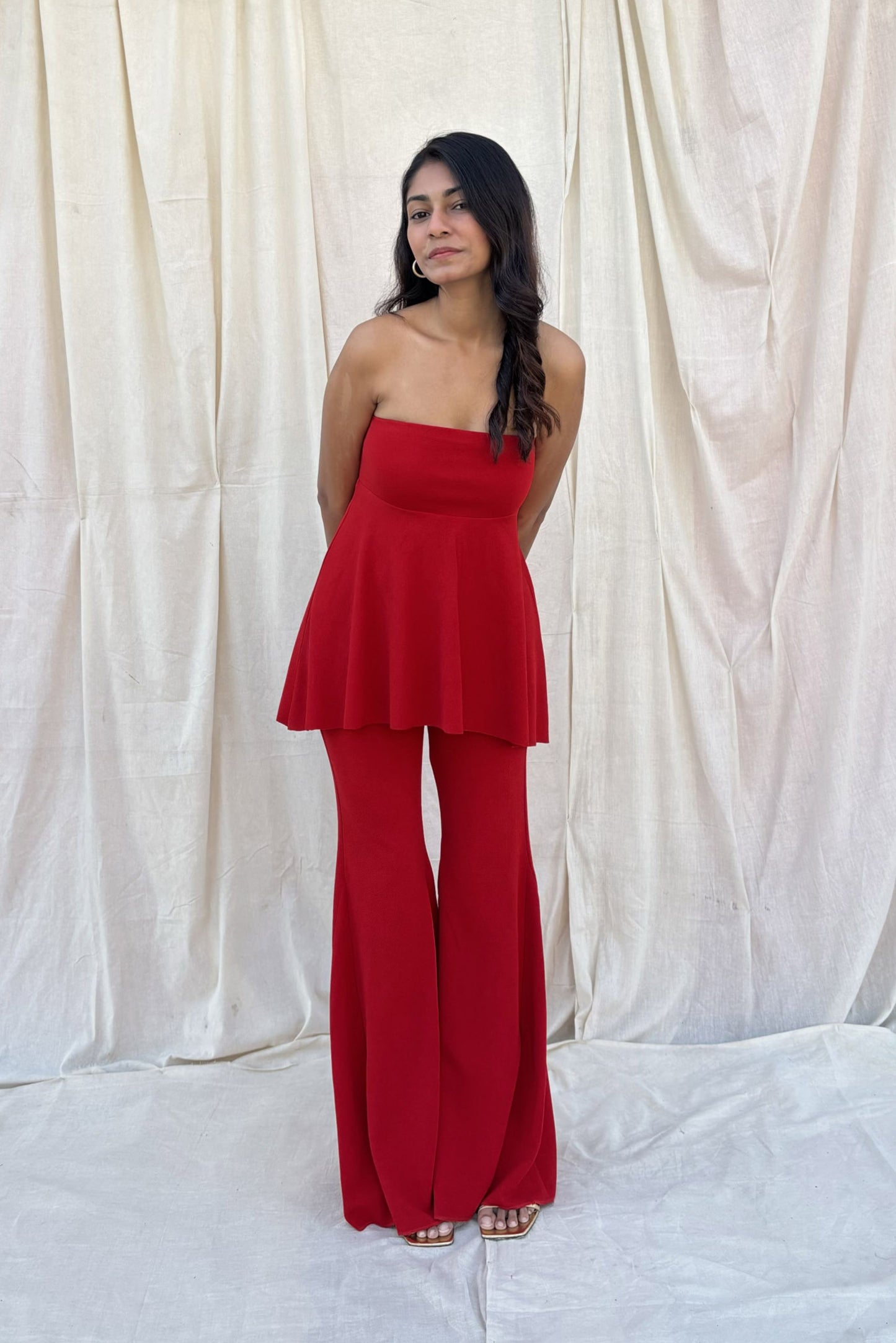 Red Strapless Top & Pants Set