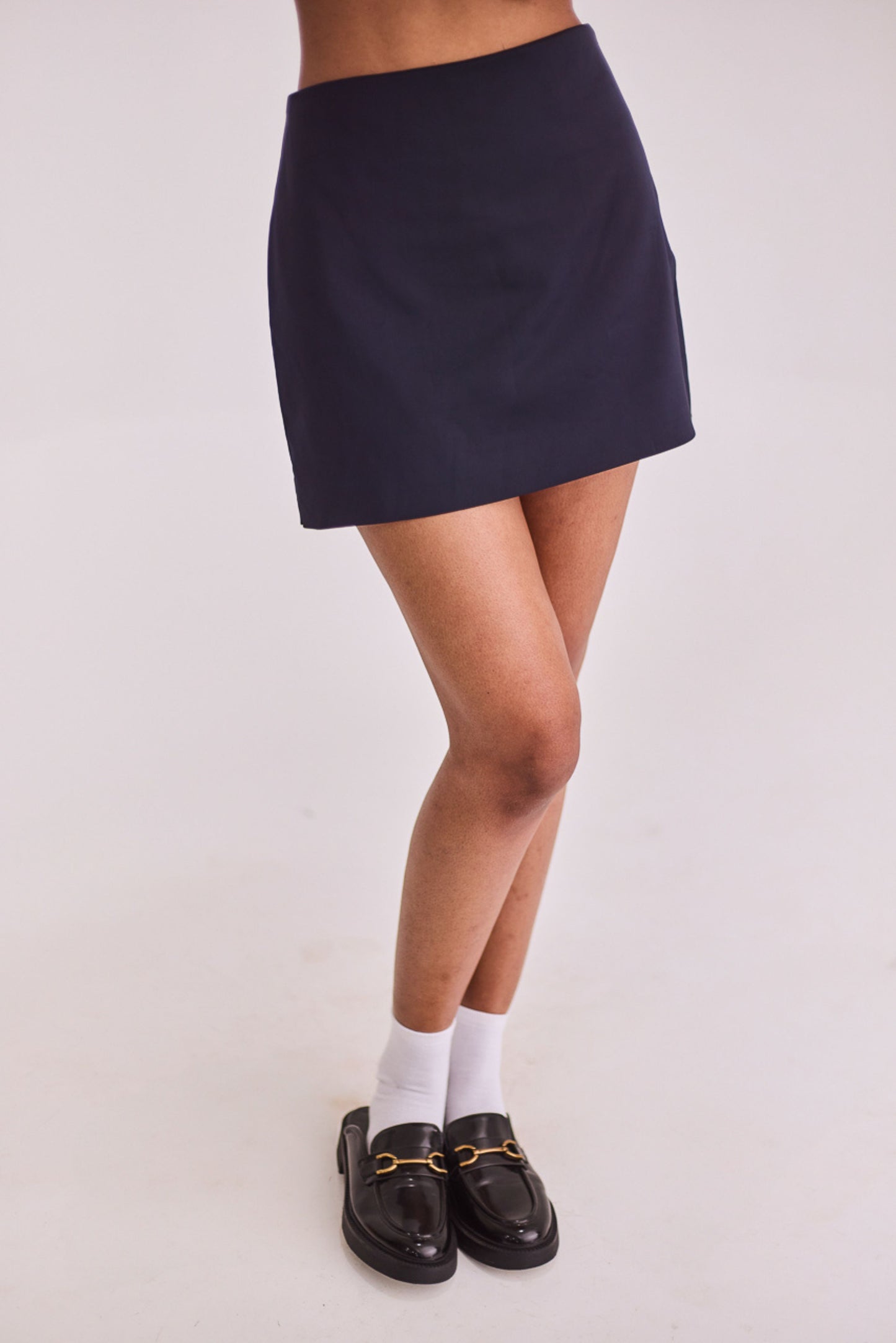 Navy Blue Satin Shirt & Skort Set