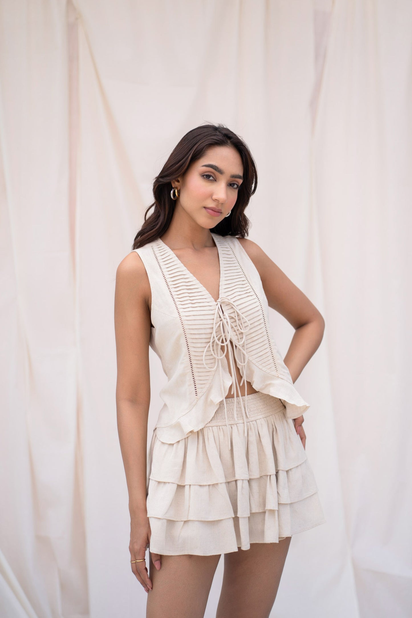 Beige Sleeveless Top & Skort Set