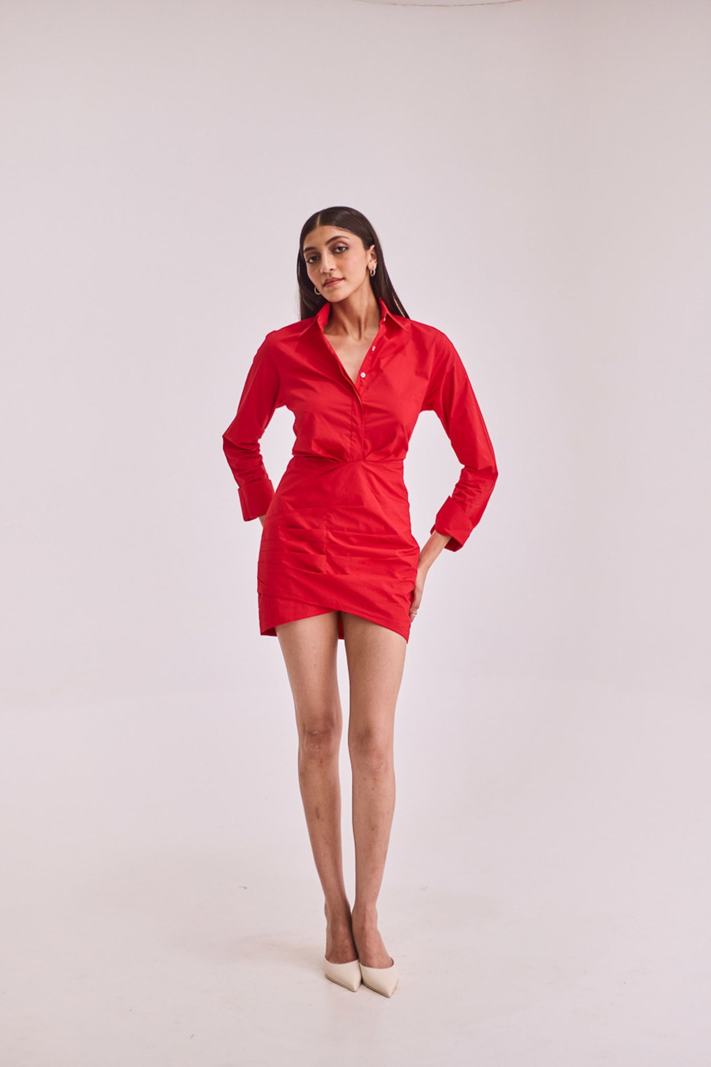 Red shirt short dress