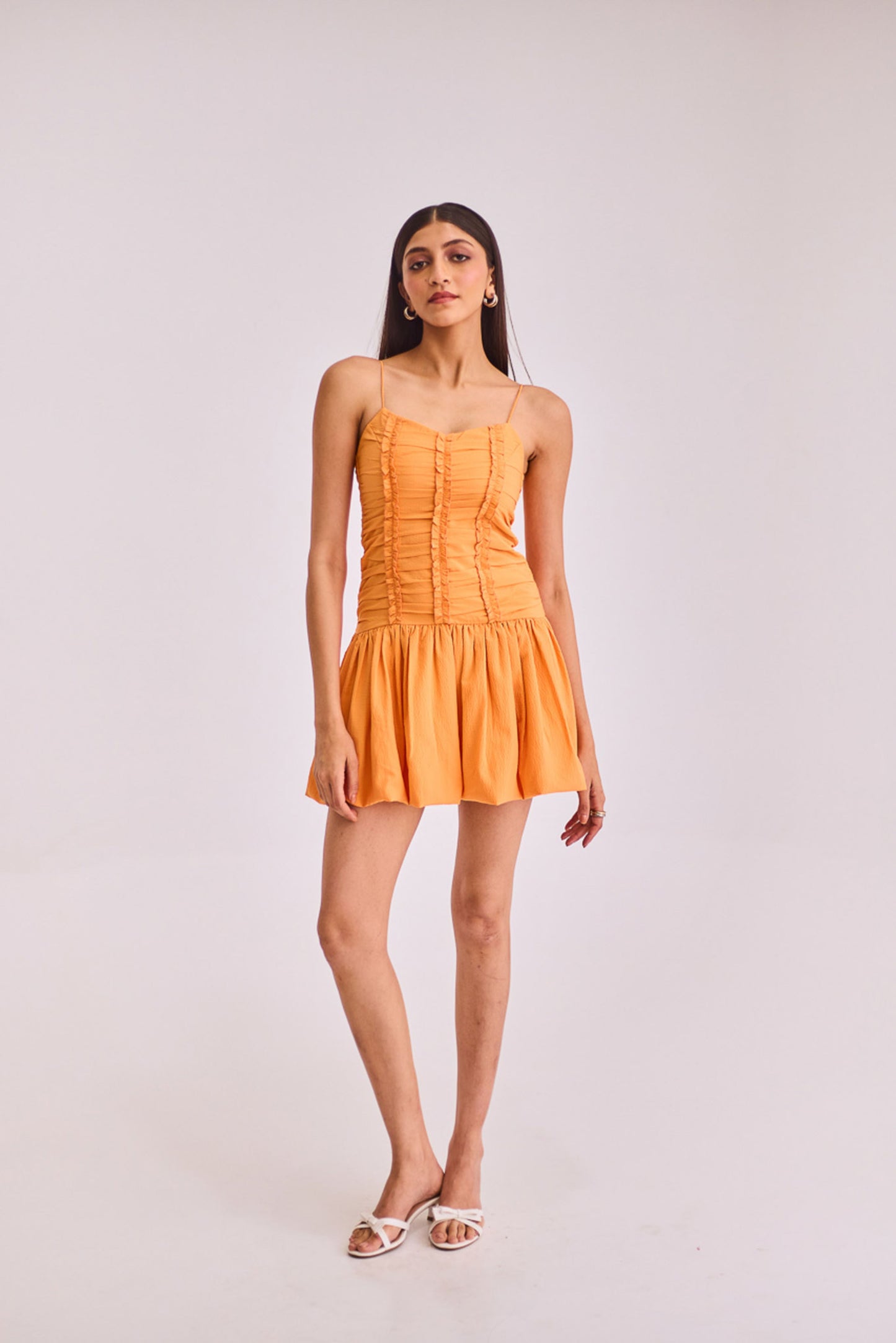 Orange Ruched Bubble Short Dress