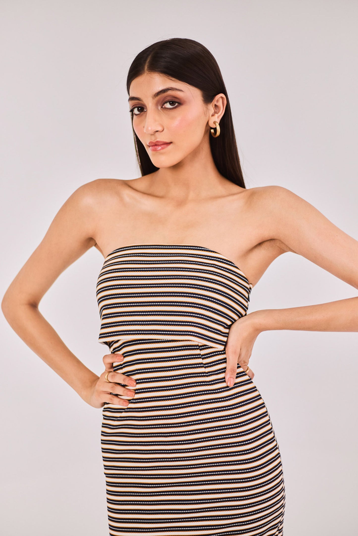 Striped strapless midi dress