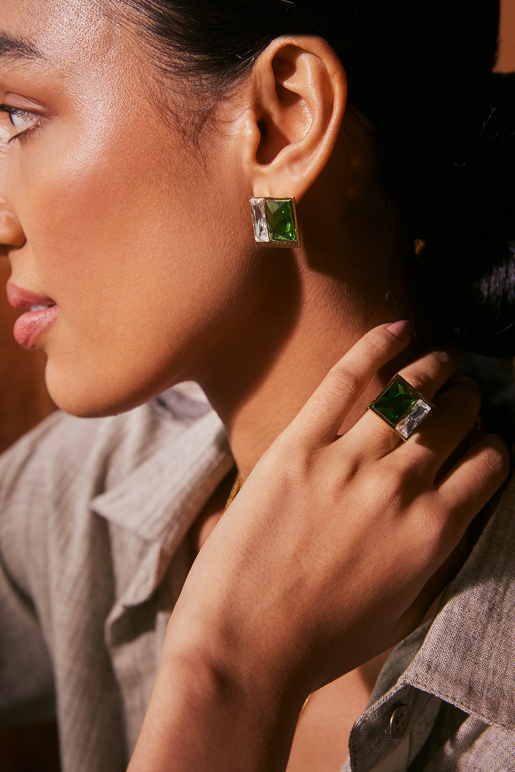 FUSION CRYSTAL EARRING - FERN & WHITE